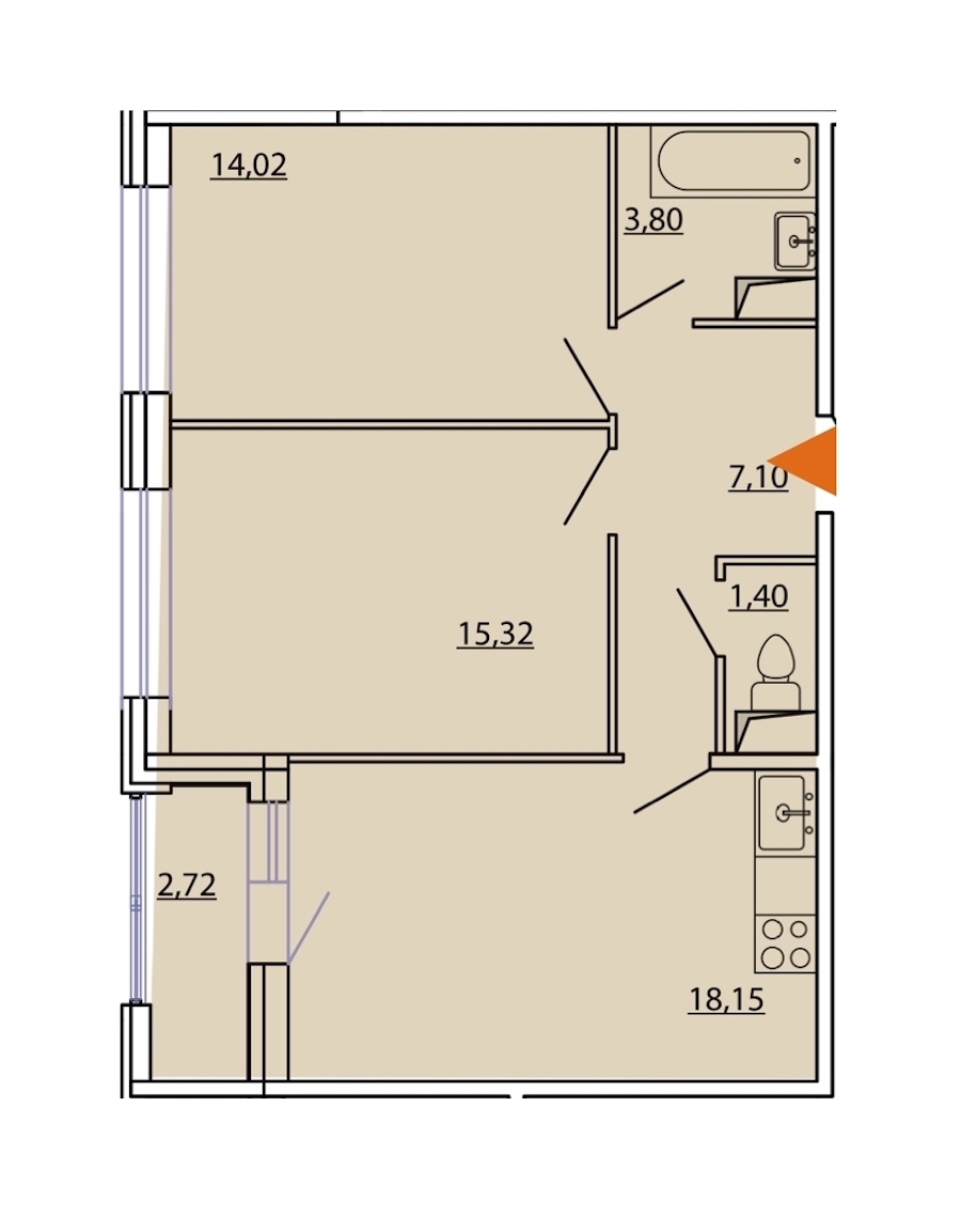 2-комнатная, 61 м² — ЖК ЖК Фамилия