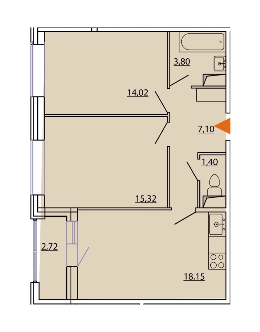 2-комнатная, 61 м² — ЖК ЖК Фамилия