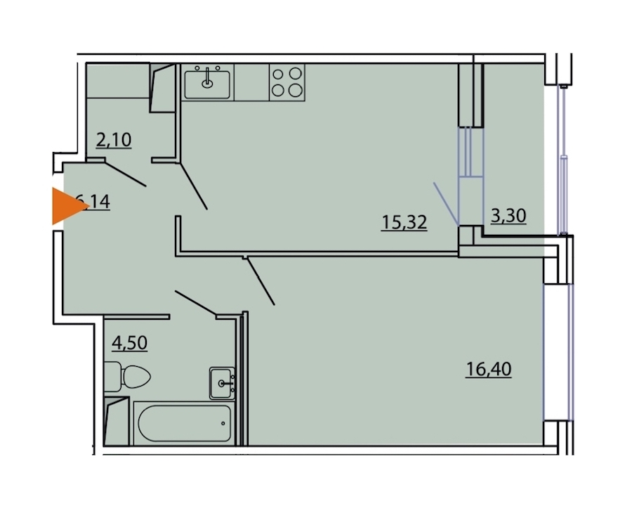 1-комнатная, 46 м² — ЖК ЖК Фамилия