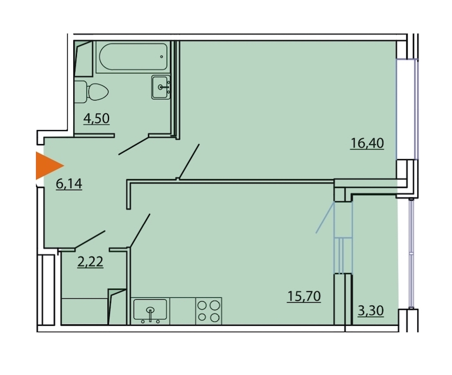 1-комнатная, 47 м² — ЖК ЖК Фамилия