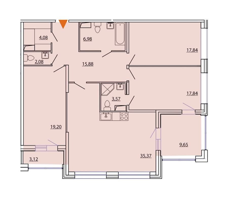 3-комнатная, 129 м² — ЖК ЖК Фамилия