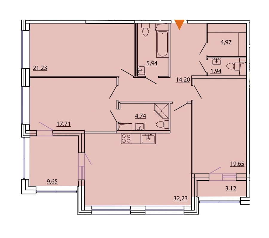 3-комнатная, 129 м² — ЖК ЖК Фамилия