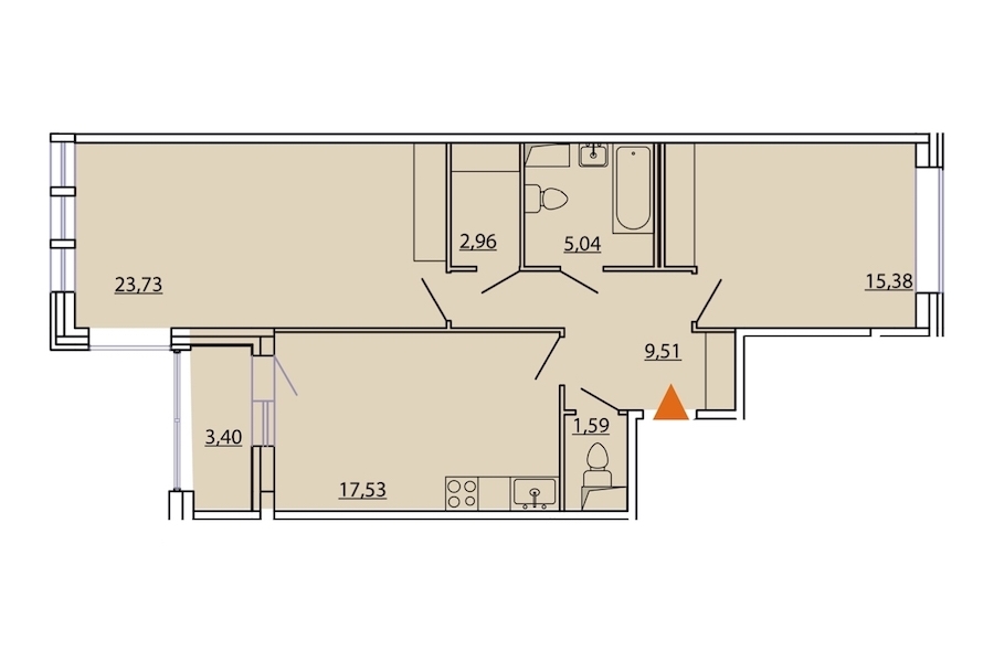 2-комнатная, 77 м² — ЖК ЖК Фамилия