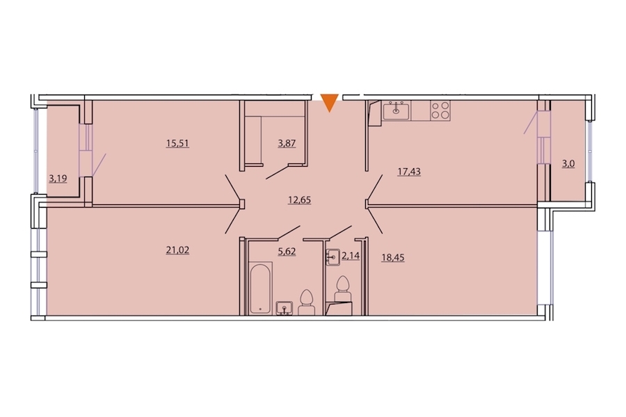 3-комнатная, 100 м² — ЖК ЖК Фамилия