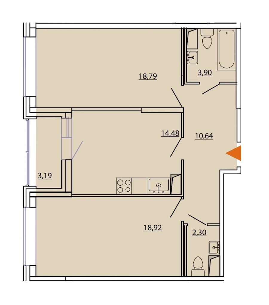2-комнатная, 71 м² — ЖК ЖК Фамилия
