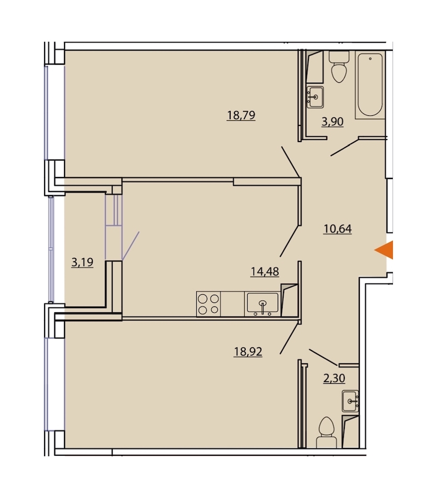 2-комнатная, 71 м² — ЖК ЖК Фамилия
