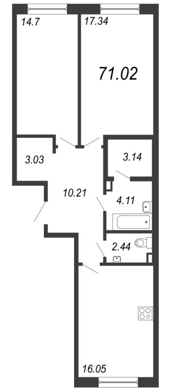 2-комнатная, 71 м² — ЖК ЖК ТАРМО