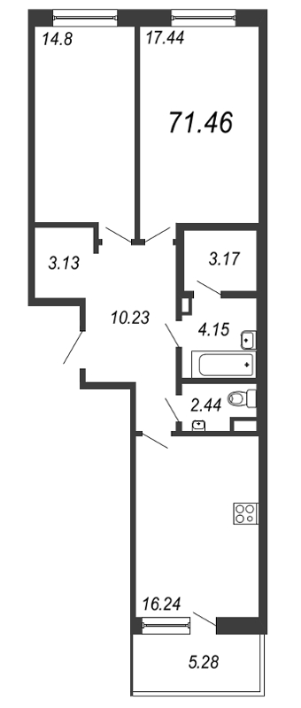 2-комнатная, 71 м² — ЖК ЖК ТАРМО