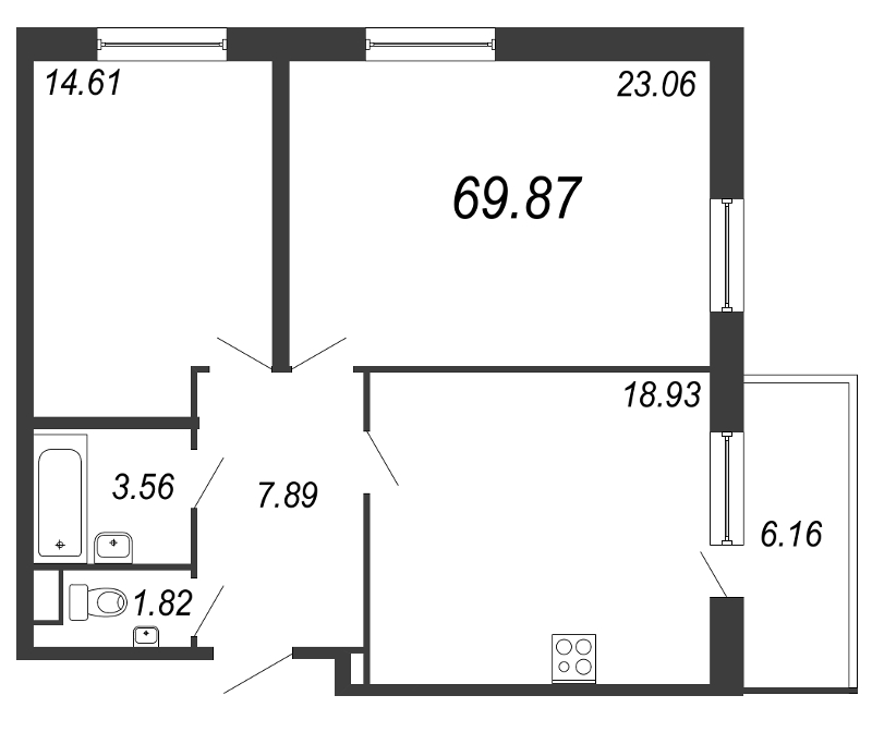 2-комнатная, 70 м² — ЖК ЖК ТАРМО