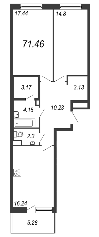2-комнатная, 71 м² — ЖК ЖК ТАРМО