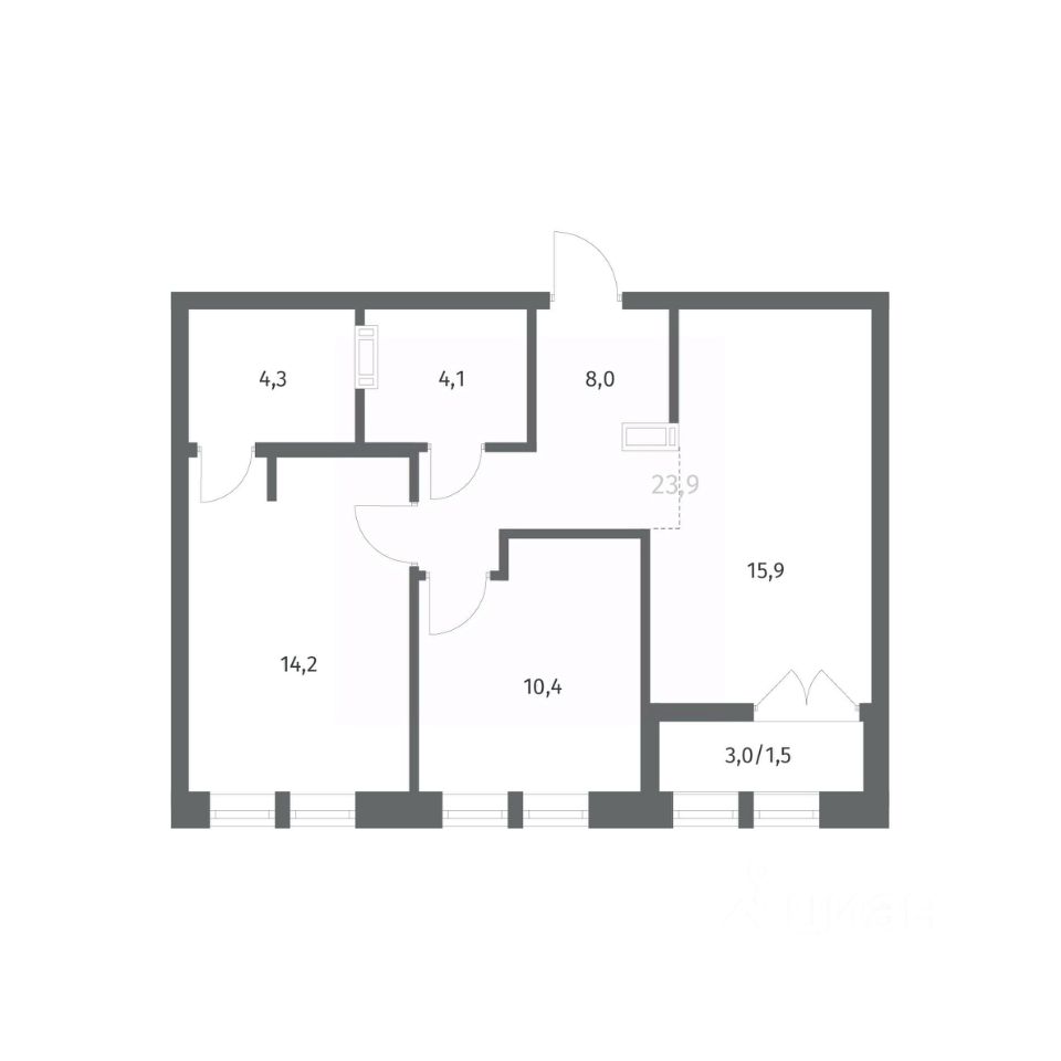 2-комнатная, 58.37 м² — ЖК ЖК НьюПитер (NEWПИТЕР)