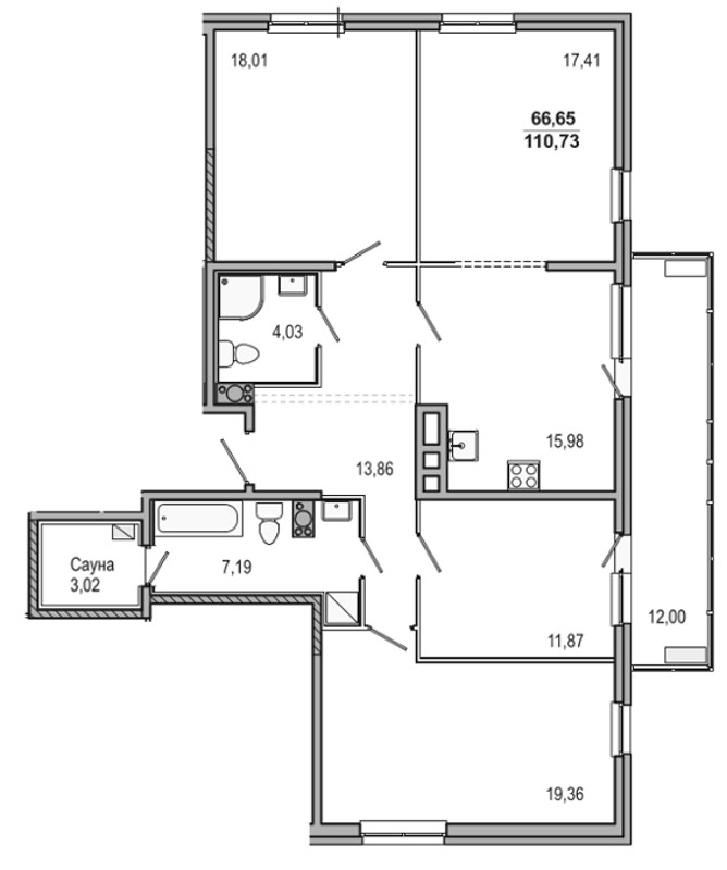 4-комнатная, 111 м² — ЖК ЖК ТАРМО