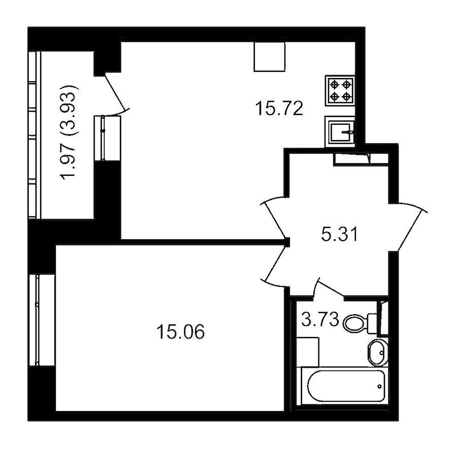 1-комнатная, 44 м² — ЖК ЖК Елизаровский
