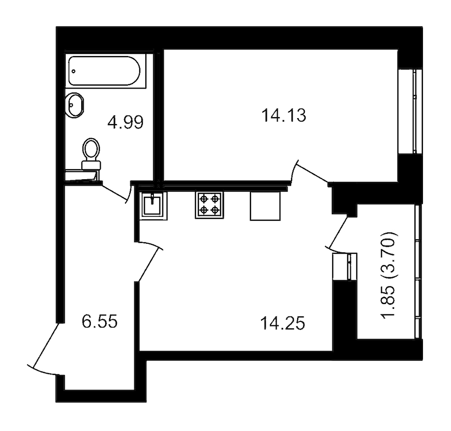 1-комнатная, 44 м² — ЖК ЖК Елизаровский