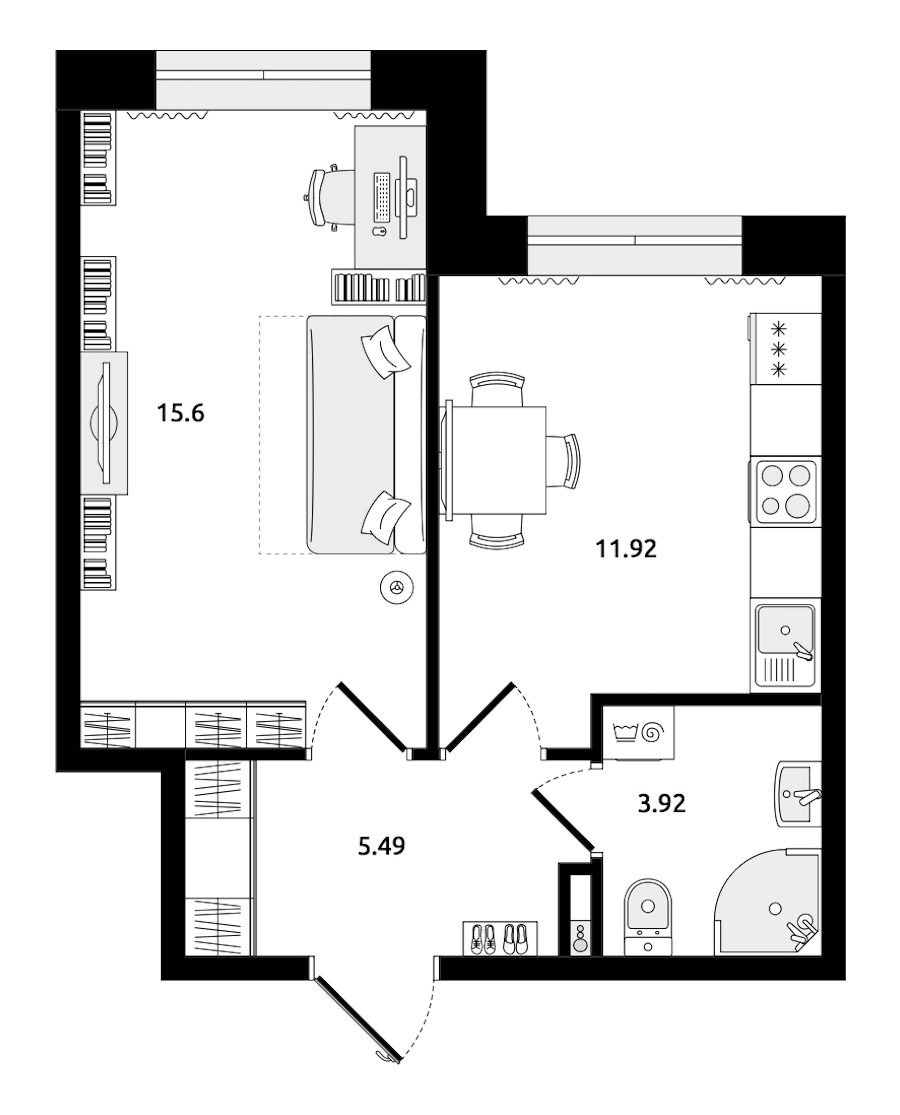 1-комнатная, 37 м² — ЖК ЖК Елизаровский