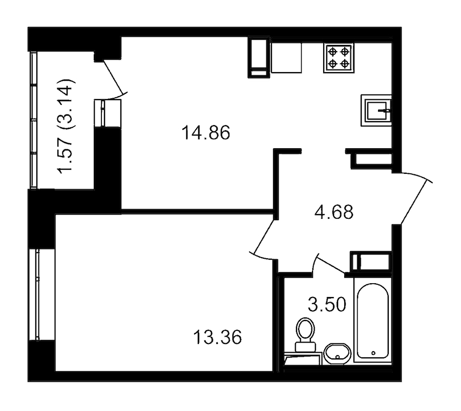 1-комнатная, 40 м² — ЖК ЖК Елизаровский