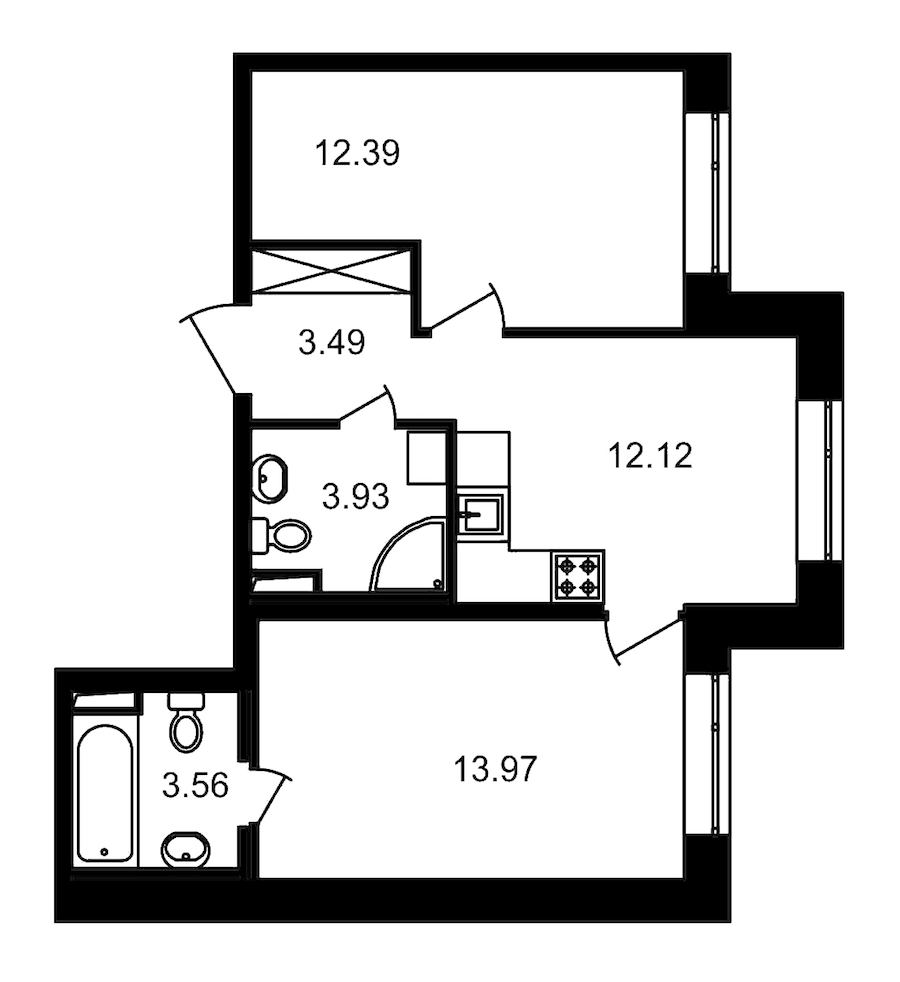 2-комнатная, 49 м² — ЖК ЖК Елизаровский