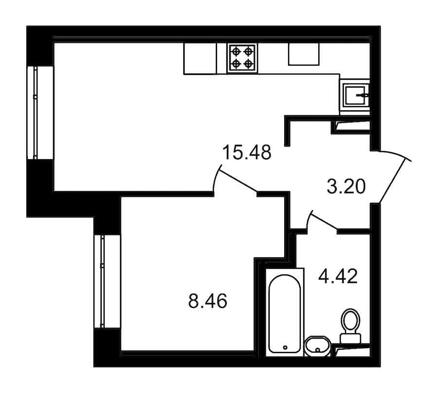 1-комнатная, 32 м² — ЖК ЖК Елизаровский