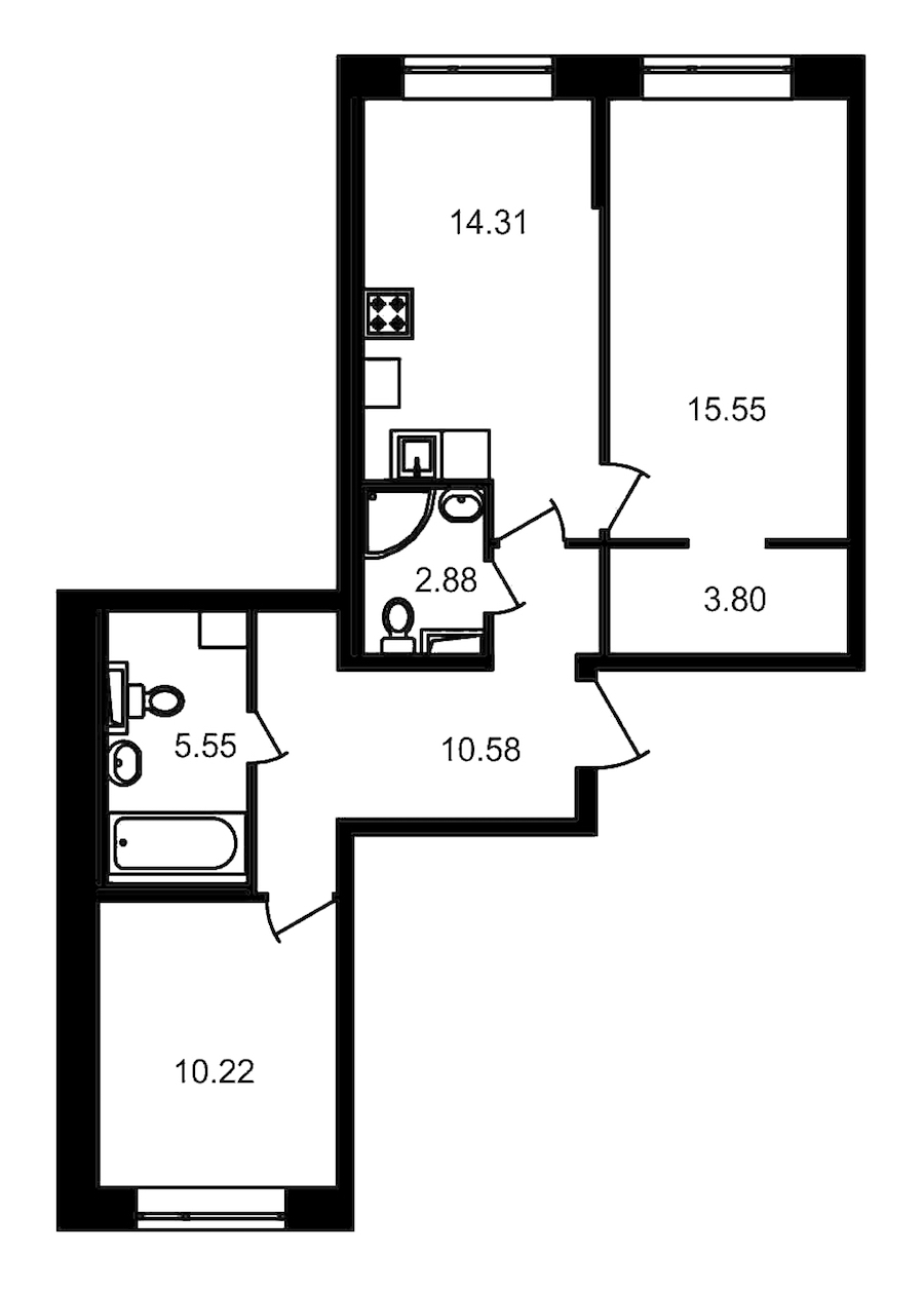 2-комнатная, 63 м² — ЖК ЖК Елизаровский