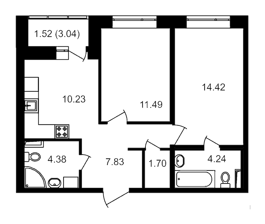 2-комнатная, 57 м² — ЖК ЖК Елизаровский