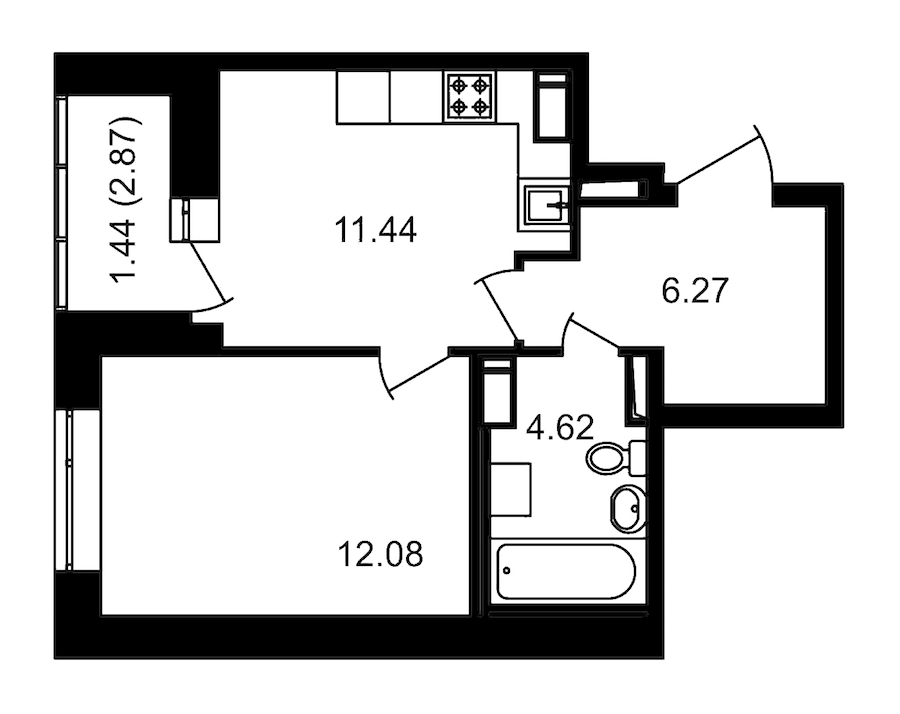 1-комнатная, 37 м² — ЖК ЖК Елизаровский