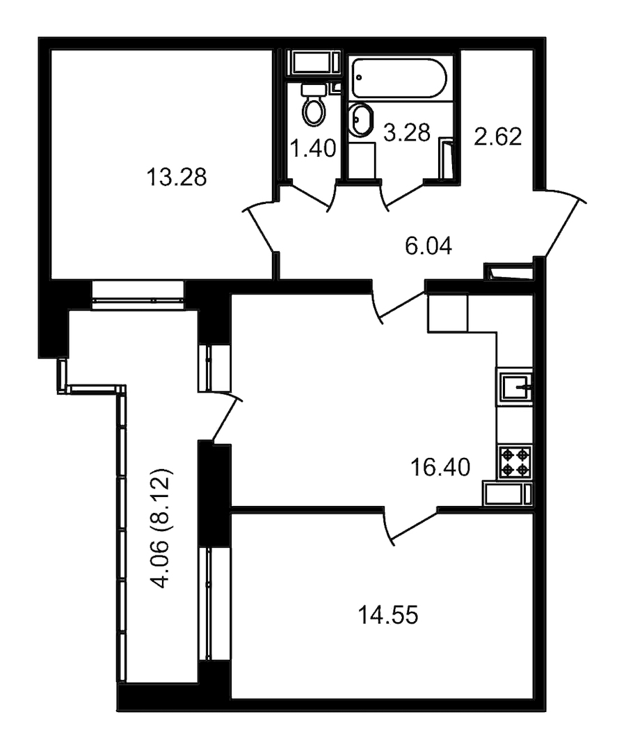 2-комнатная, 66 м² — ЖК ЖК Елизаровский