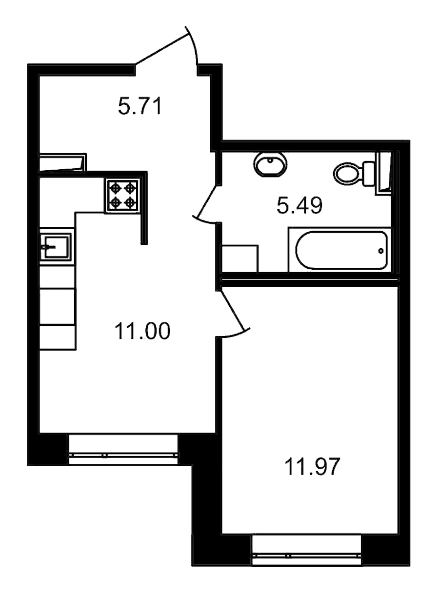 1-комнатная, 34 м² — ЖК ЖК Елизаровский