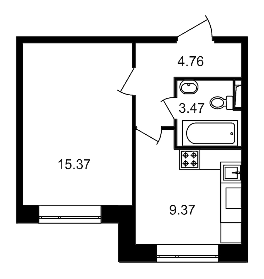 1-комнатная, 33 м² — ЖК ЖК Елизаровский