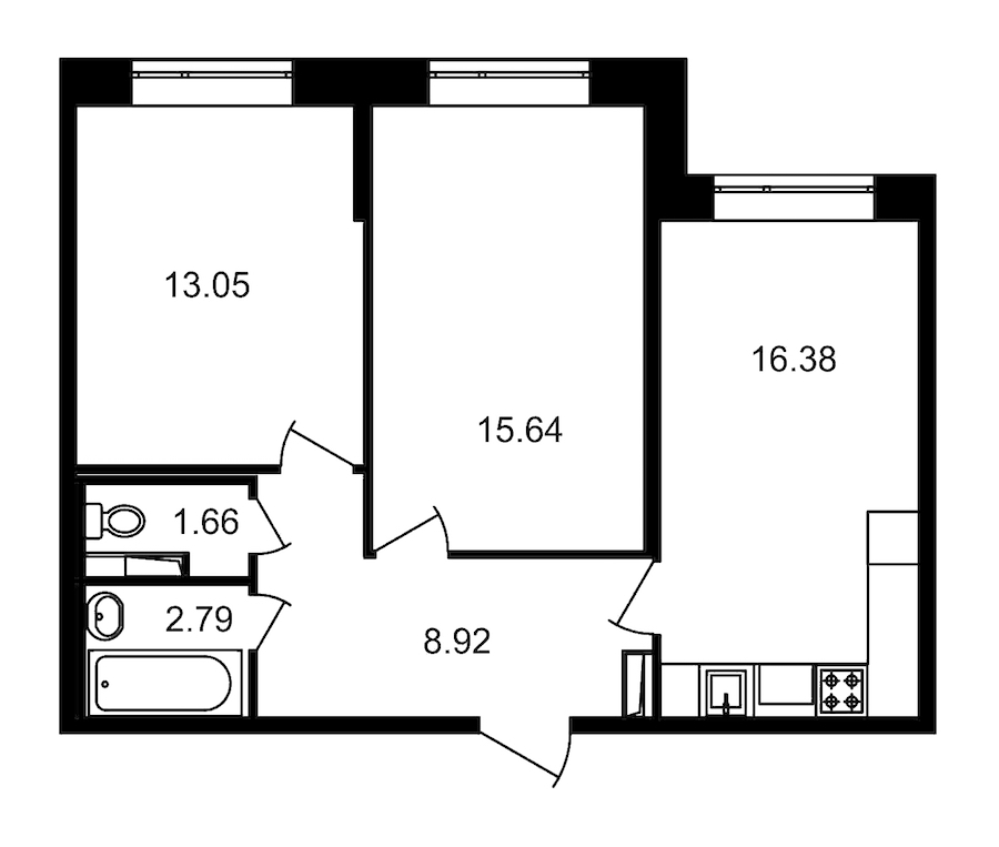 2-комнатная, 58 м² — ЖК ЖК Елизаровский