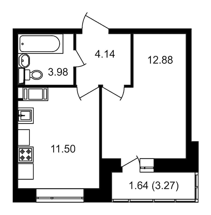 1-комнатная, 36 м² — ЖК ЖК Елизаровский