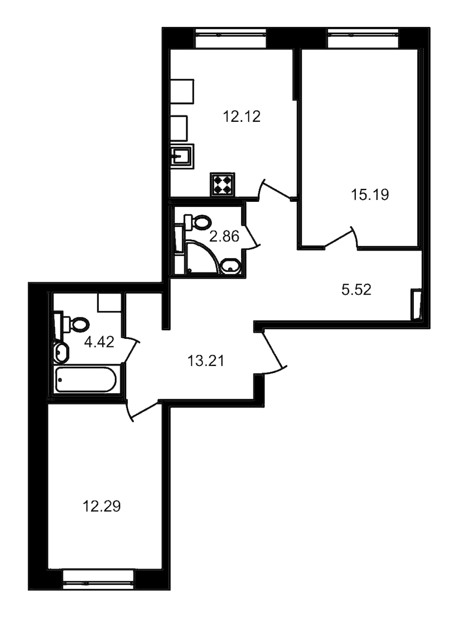 2-комнатная, 66 м² — ЖК ЖК Елизаровский