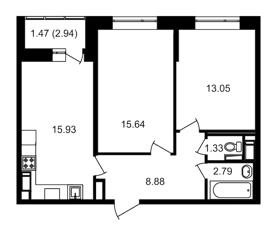 2-комнатная, 61 м² — ЖК ЖК Елизаровский