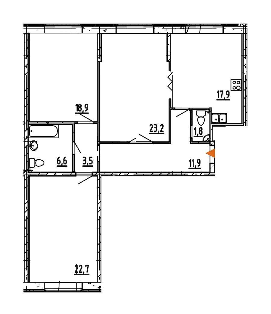 3-комнатная, 107 м² — ЖК ЖК Эталон на Неве