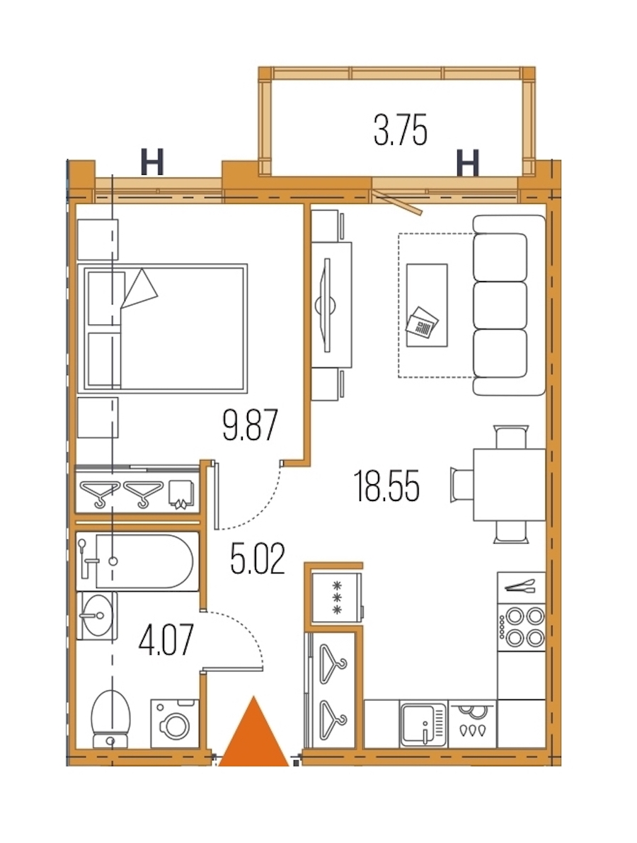 1-комнатная, 38 м² — ЖК ЖК Legenda Героев