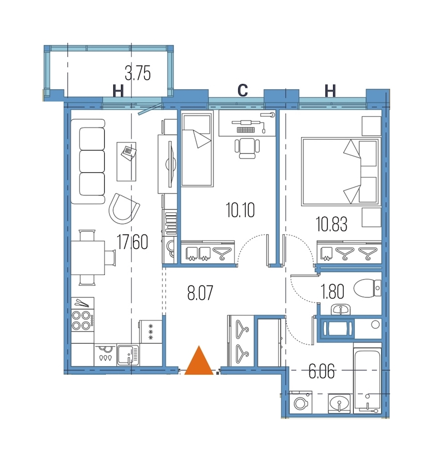 2-комнатная, 54 м² — ЖК ЖК Legenda Героев