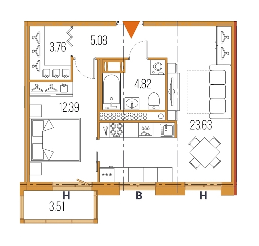 1-комнатная, 50 м² — ЖК ЖК Legenda Героев