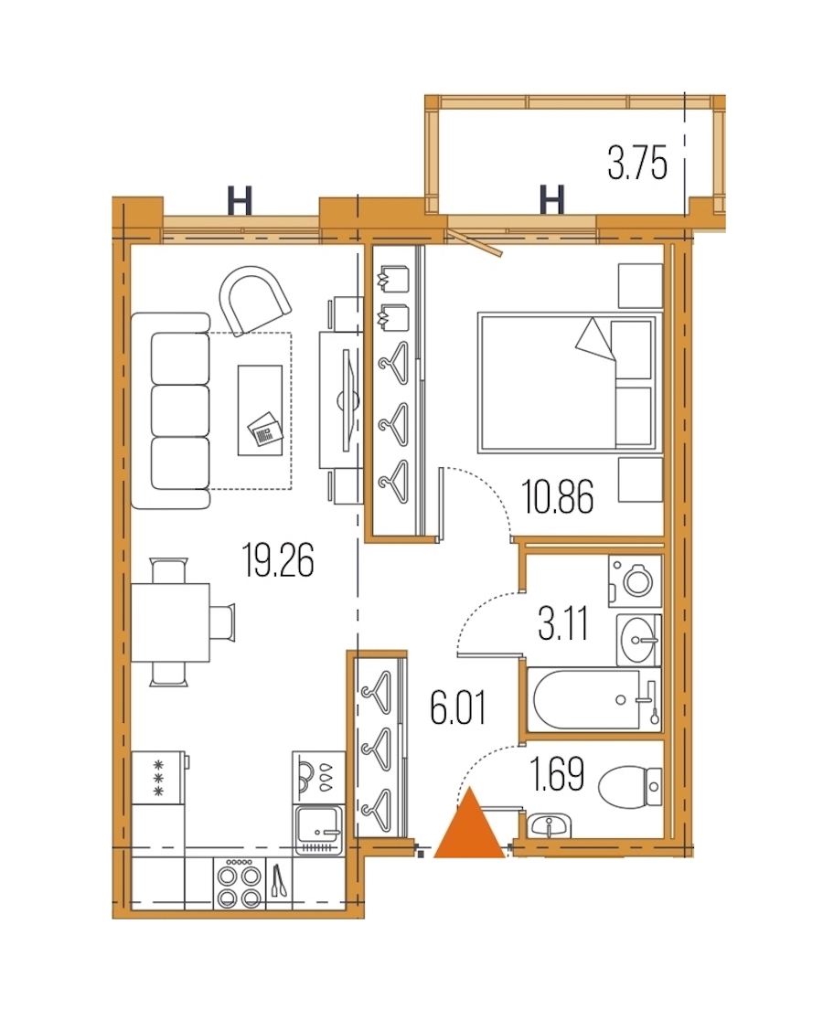 1-комнатная, 41 м² — ЖК ЖК Legenda Героев