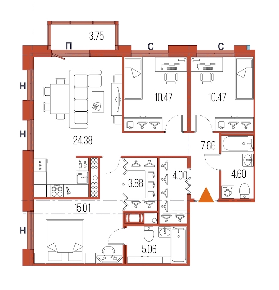 3-комнатная, 86 м² — ЖК ЖК Legenda Героев