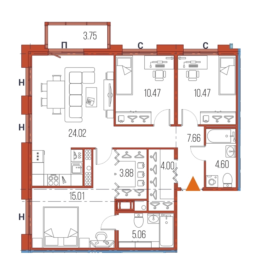 3-комнатная, 85 м² — ЖК ЖК Legenda Героев