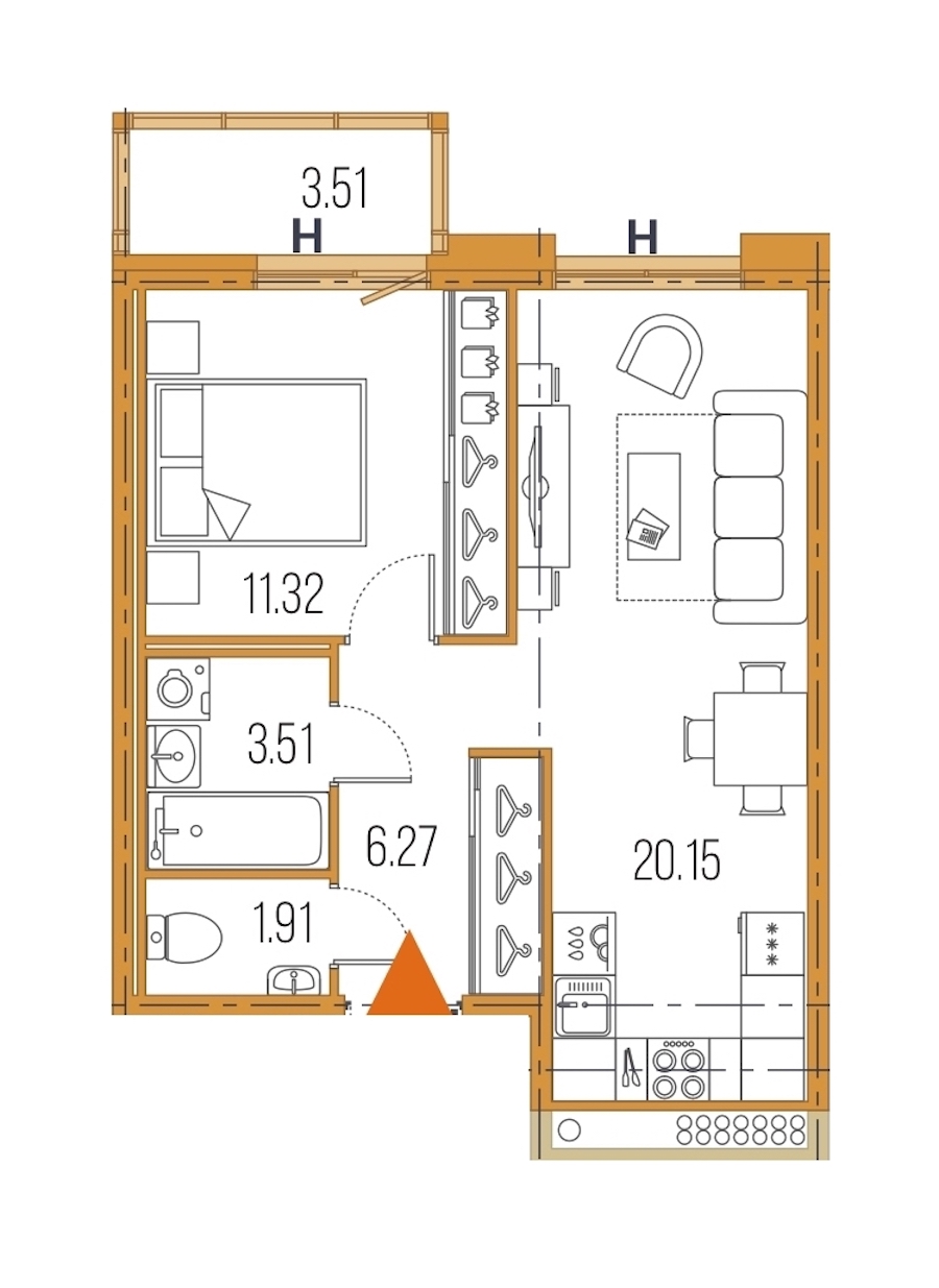 1-комнатная, 43 м² — ЖК ЖК Legenda Героев