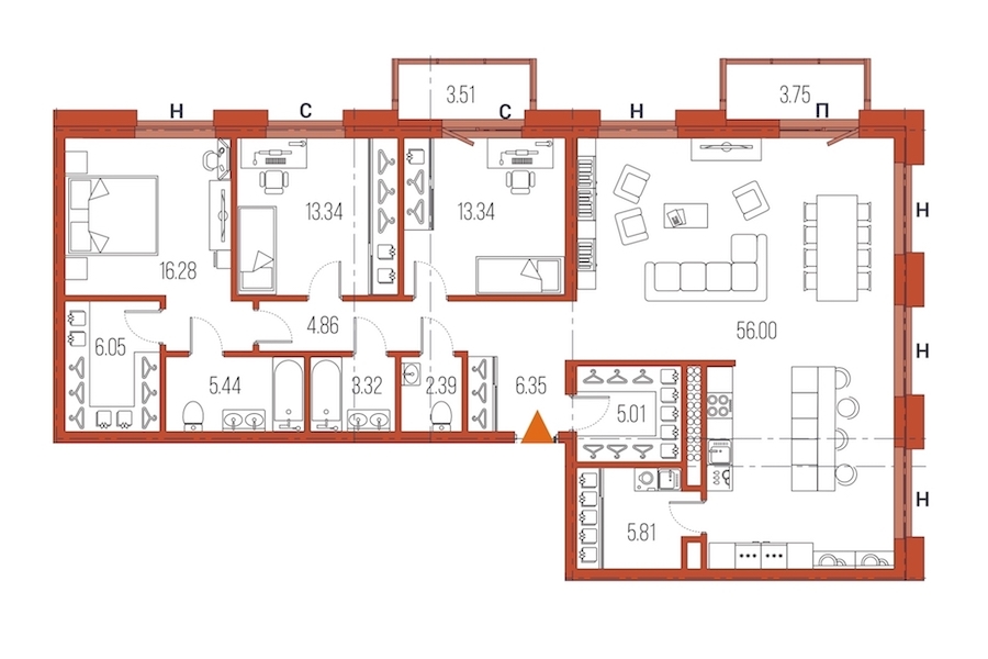 3-комнатная, 138 м² — ЖК ЖК Legenda Героев