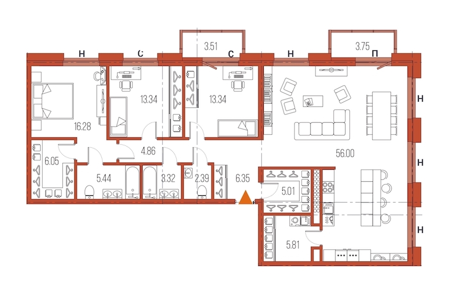 3-комнатная, 138 м² — ЖК ЖК Legenda Героев