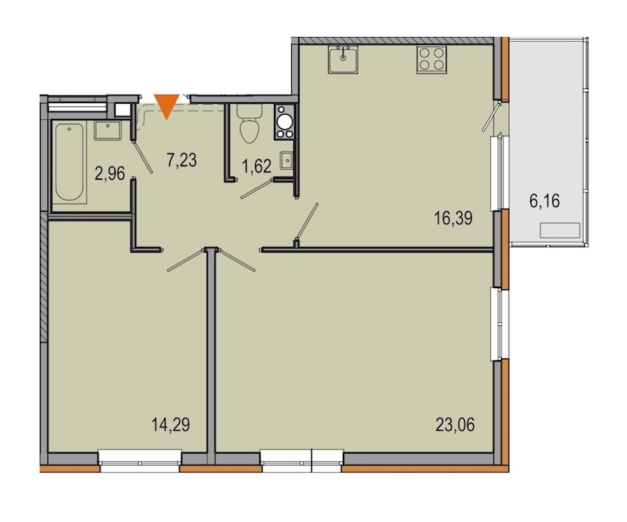 2-комнатная, 66 м² — ЖК ЖК ТАРМО