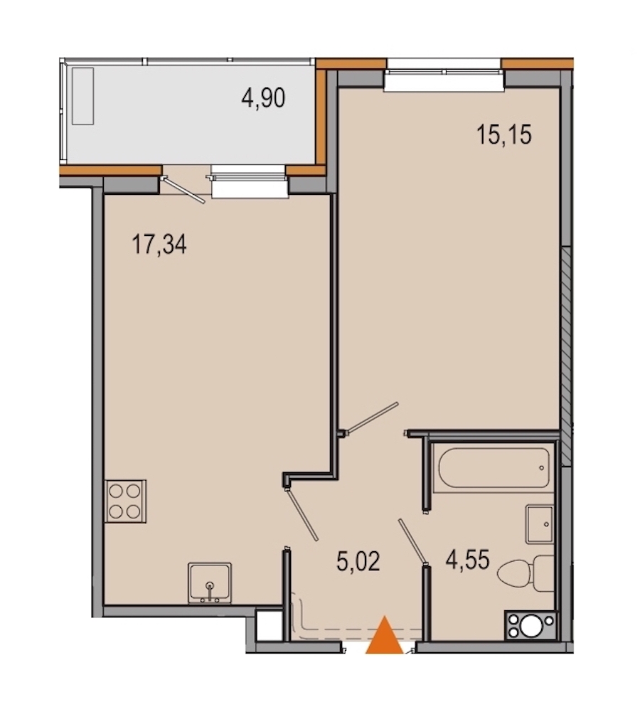 1-комнатная, 42 м² — ЖК ЖК ТАРМО