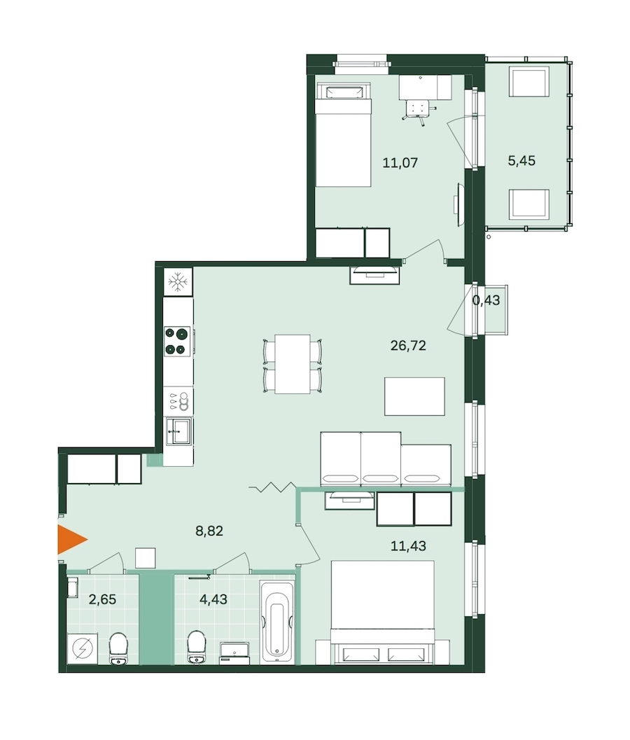 2-комнатная, 67 м² — ЖК ЖК Магнифика Резиденс (Magnifika Residence)