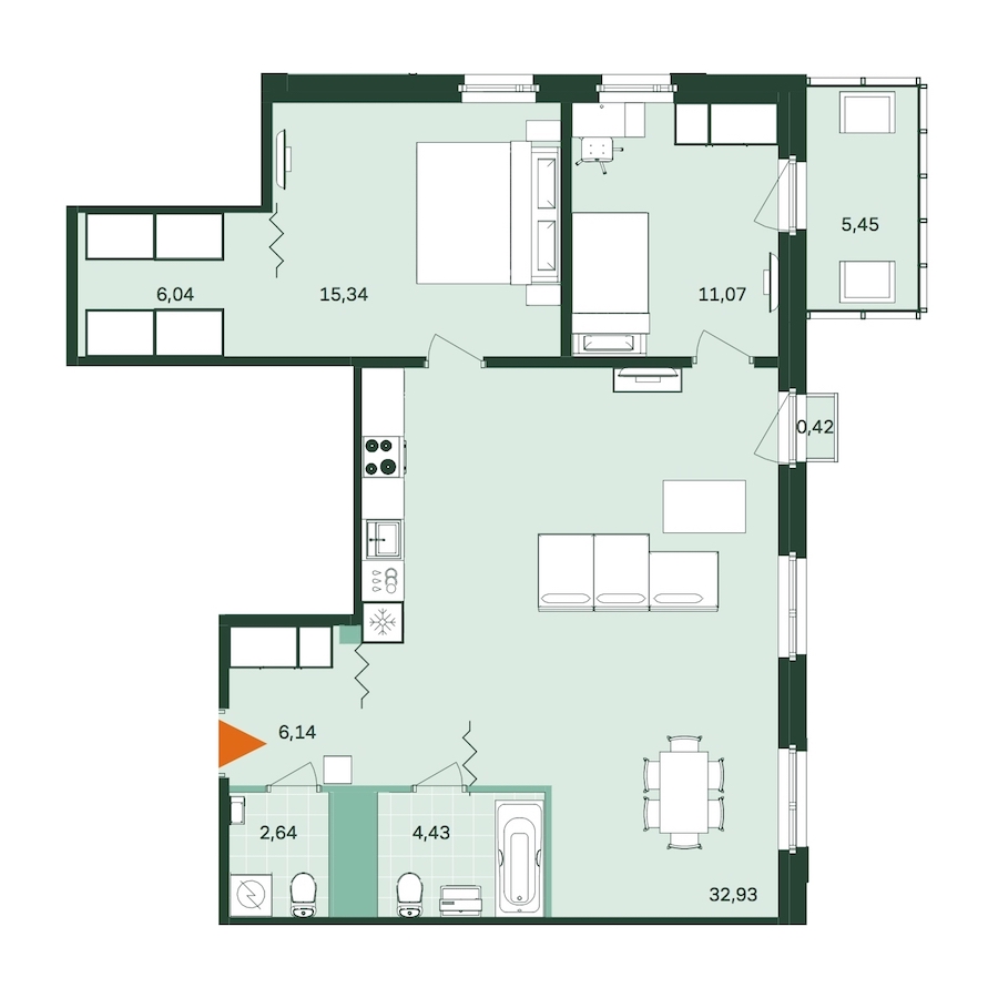2-комнатная, 89 м² — ЖК ЖК Магнифика Резиденс (Magnifika Residence)