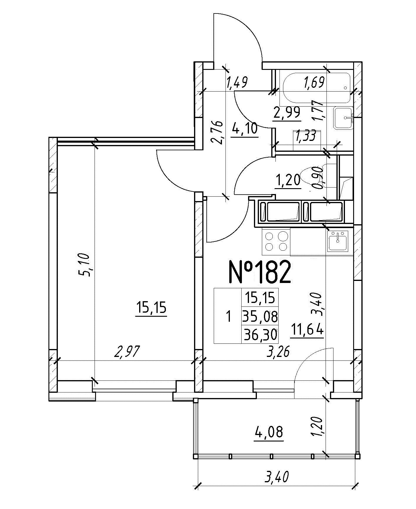 1-комнатная, 36 м² — ЖК Ап-квартал Московский (Up-квартал Московский)