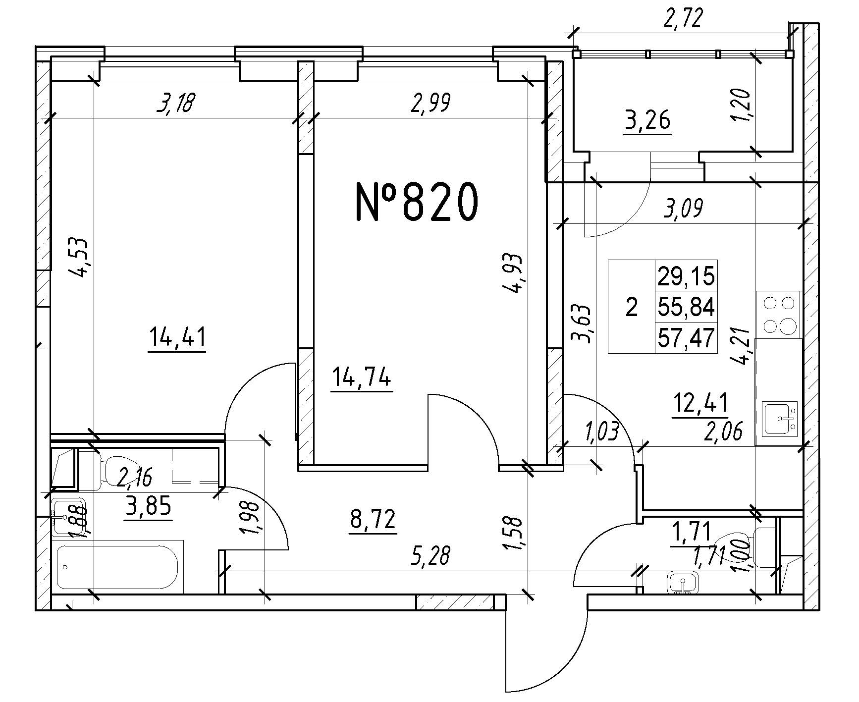 2-комнатная, 57 м² — ЖК Ап-квартал Московский (Up-квартал Московский)