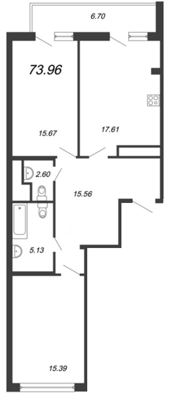 2-комнатная, 74 м² — ЖК ЖК Neva-Neva (Нева-Нева)