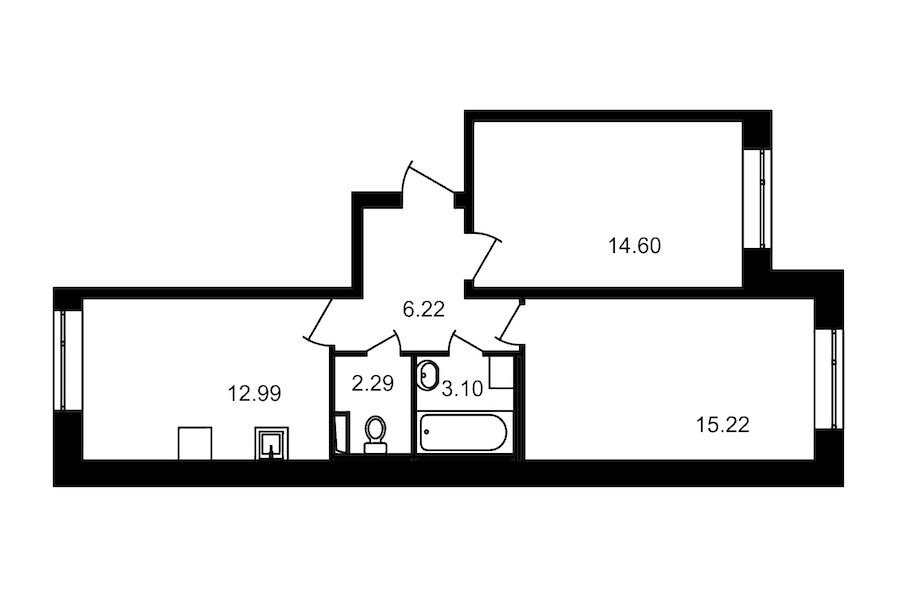 2-комнатная, 54 м² — ЖК ЖК Елизаровский